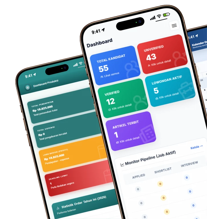 Mockup aplikasi dashboard Creovative di smartphone