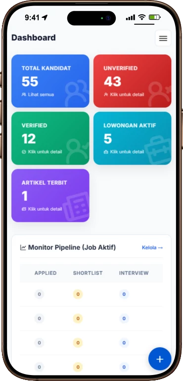 Mockup aplikasi dashboard Creovative di smartphone