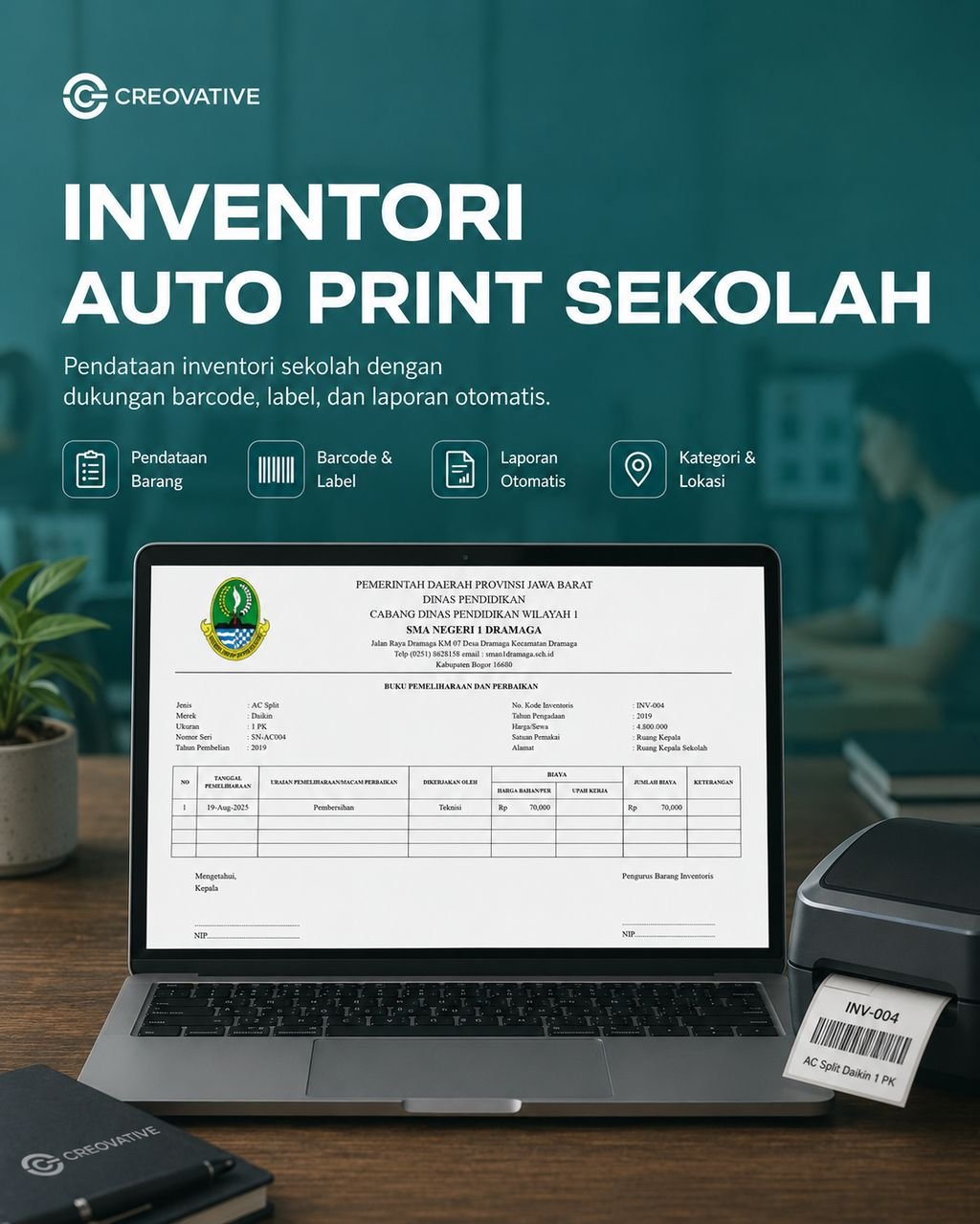 Screenshot inventaris sekolah berbasis spreadsheet