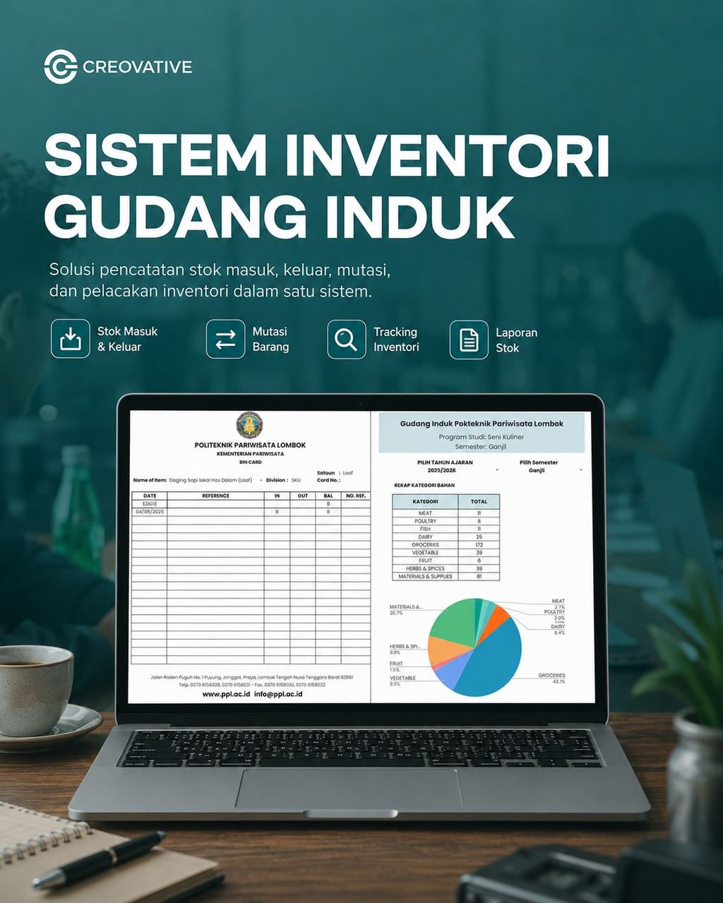 Screenshot sistem inventory gudang di Google Spreadsheet
